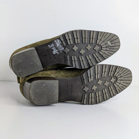 Aquatalia Fantina Suede Ankle Boots 7 Olive Green Minimalist Quiet Luxury Chic - Picture 9 of 14